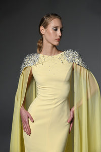 Her Trove-Embroidered crepe dress with chiffon cape