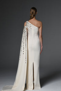 Her Trove-Asymmetric crepe dress with baguette embroidery