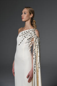 Her Trove-Asymmetric crepe dress with baguette embroidery