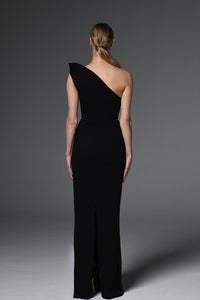 Her Trove-Asymmetric neckline crepe dress