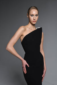 Her Trove-Asymmetric neckline crepe dress