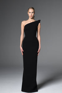 Her Trove-Asymmetric neckline crepe dress