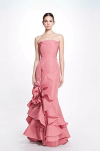 Her Trove-Strapless Faille Dress with Draped Rose
