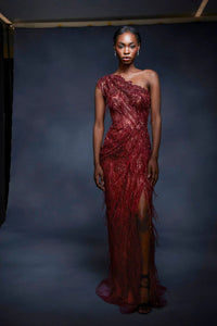 Her Trove-Fully Beaded Dress with High Slit