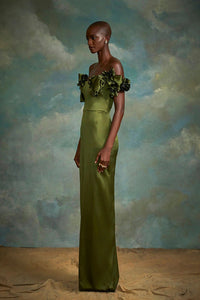 Her Trove-Long Off Shoulder Crepe Dress