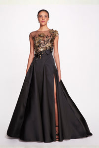 Marchesa Beaded Illusion Bow Fit-&-Flare Satin Ballgown, Black Gold, Women's, 12, Satin & Silk Gowns Marchesa Beaded Illusion Bow Fit-&-Flare Satin Ballgown, Black Gold, Women's, 12, Satin & Silk Gowns