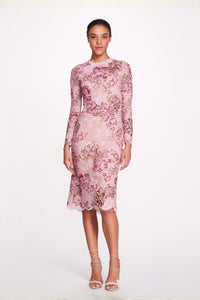 marchesa pink lace dress Muse by Marchesa Oleander 3D Floral Lace Square Neck Sleeveless Midi Dress