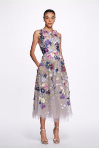 marchesa embroidered dress Light blue bishop sleeve v-neck multicolored beaded embroidered gown from  the Pre-Fall 2019 Marchesa Notte collection. #marchesa #marchesanotte