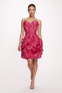 Marchesa Fuchsia Strapless Silk Radzmir Ballgown with 3D Flowers