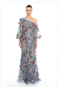 marchesa dress blue Marchesa Notte Imola Sleeve Long Gown, 14 / Blue