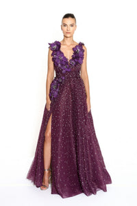 marchesa purple dress Marchesa Notte lam cut-out evening long gown dress amethyst purple Sz 10