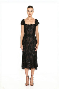 Marchesa Couture Black A-line Short Sleeves Evening Dress