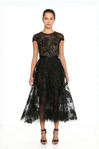 Marchesa Couture Black A-line Short Sleeves Evening Dress