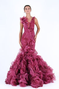 Marchesa Couture Fuchsia Mermaid Sleeveless Evening Dress