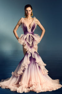 marchesa organza dress Marchesa Textured Organza Ball Gown with Floral Draped Details Size 8 NWT