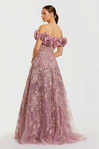 HerTrove-Off-Shoulder 3D Floral Ballgown