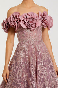 HerTrove-Off-Shoulder 3D Floral Ballgown