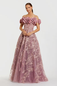 HerTrove-Off-Shoulder 3D Floral Ballgown