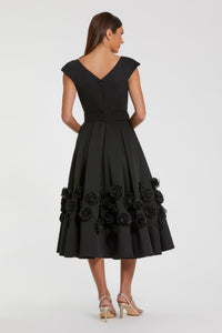 HerTrove-Belted Rose AppliquŽ Midi Dress