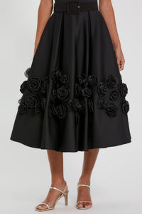 HerTrove-Belted Rose AppliquŽ Midi Dress