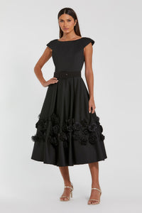 HerTrove-Belted Rose AppliquŽ Midi Dress