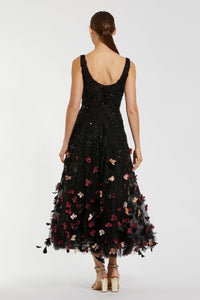 HerTrove-Sleeveless Floral Embellished Midi Dress