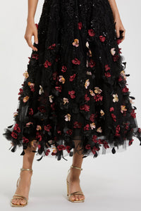 HerTrove-Sleeveless Floral Embellished Midi Dress