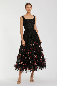 HerTrove-Sleeveless Floral Embellished Midi Dress