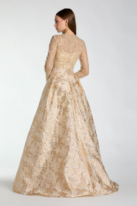 HerTrove-Embroidered Long-Sleeve Ballgown