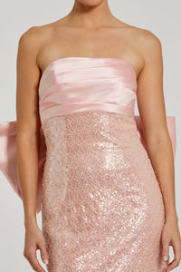 HerTrove-Strapless Sequin Gown with Satin Bow