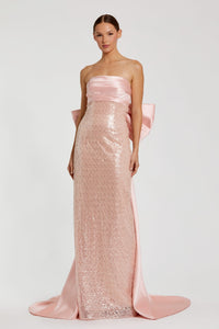 HerTrove-Strapless Sequin Gown with Satin Bow