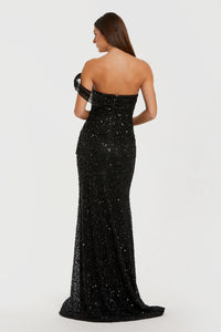 HerTrove-Asymmetrical Sequin Gown with Sweetheart Neckline