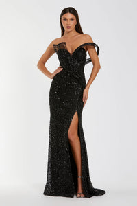 HerTrove-Asymmetrical Sequin Gown with Sweetheart Neckline