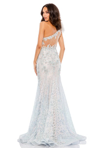 HerTrove-One-Shoulder Lace Mermaid Gown with Feather AppliquŽ