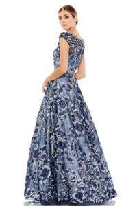 HerTrove-Cap-Sleeve Embroidered Ballgown with Beaded Neckline