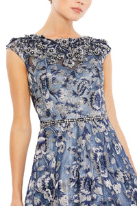 HerTrove-Cap-Sleeve Embroidered Ballgown with Beaded Neckline