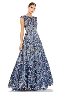 HerTrove-Cap-Sleeve Embroidered Ballgown with Beaded Neckline