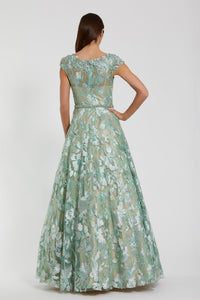 HerTrove-Cap-Sleeve Embroidered Gown
