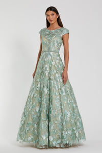 HerTrove-Cap-Sleeve Embroidered Gown