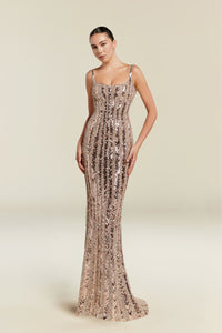 HerTrove-Sleeveless Sequined Column Gown