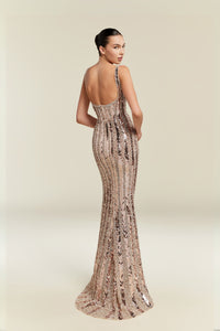 HerTrove-Sleeveless Sequined Column Gown