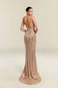 HerTrove-Sweetheart-Strapped Metallic Gown with Cape Detail and Elongated Silhouette