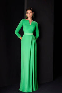 3/4 sleeves flowy crepe dress Green / FR 54