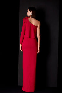 HerTrove-Asymmetrical neckline one sleeve crepe dress
