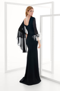 HerTrove-Crepe satin and chiffon dress with overskirt