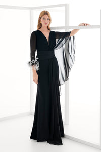 HerTrove-Crepe satin and chiffon dress with overskirt