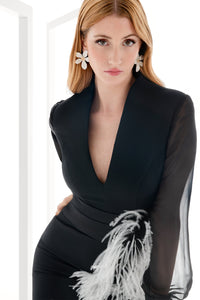 HerTrove-Crepe and organza dress with feathers