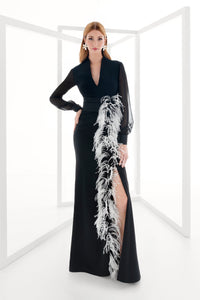 HerTrove-Crepe and organza dress with feathers