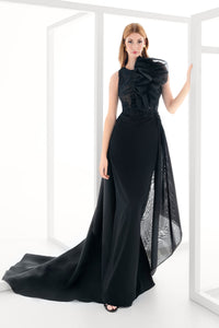 HerTrove-Crepe, organza and rhinestone tulle dress
