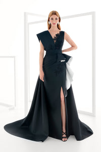 HerTrove-Piqué dress & overskirt with rhinestone appliqués